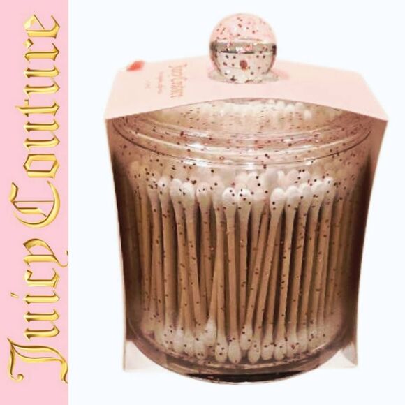 Juicy Couture Home Pink Glitter Infused Cosmetic Organizer w/Cotton Swabs - Picture 1 of 5